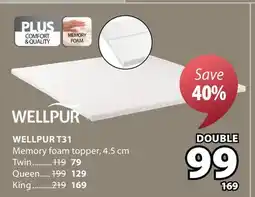 JYSK WELLPUR T31 Memory foam topper offer