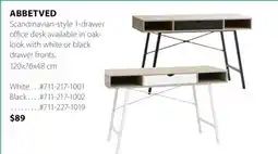 JYSK ABBETVED Scandinavian-style 1-drawer office desk offer