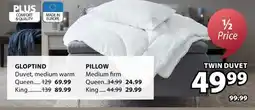 JYSK GLOPTIND, PILLOW Duvet offer