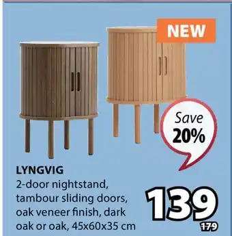 JYSK LYNGVIG 2-door nightstand, tambour sliding doors, oak veneer finish, dark oak or oak offer