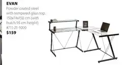 JYSK EVAN Powder coated steel with tempered glass top offer