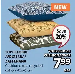 JYSK TOPPKLOKKE /VOLTERRA/ ZAFFERANA Cushion cover, recycled cotton offer