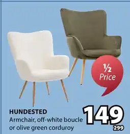 JYSK HUNDESTED Armchair, off-white boucle or olive green corduroy offer