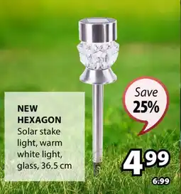 JYSK NEW HEXAGON Solar stake light, warm white light, glass offer