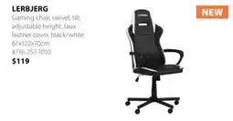 JYSK LERBJERG Gaming chair, swivel, tilt, adjustable height, faux leather cover, black/white offer