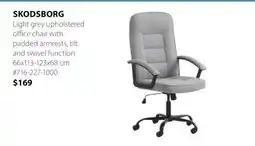 JYSK SKODSBORG Light grey upholstered office chair with padded armrests offer
