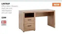 JYSK LINTRUP Office desk, 2 drawers, shelf, oak-look offer