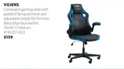 JYSK VOJENS Contoured gaming chair with padded flip up armrests and adjustable height/tilt function offer