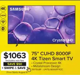 Leon's Samsung 75 4K CUHD Smart LED TV - UN75U8000FFXZC offer