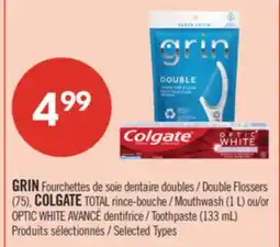 Pharmaprix GRIN Double Flossers (75), COLGATE TOTAL Mouthwash (1 L) or OPTIC WHITE Toothpaste (133 mL) offer