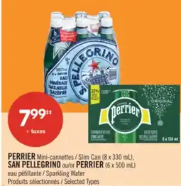 Pharmaprix PERRIER Slim Can (8 x 330 mL), SAN PELLEGRINO or PERRIER (6 x 500 mL) Sparkling Water offer