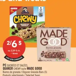 Pharmaprix PC, QUAKER CHEW or MADE GOOD Organic Granola Bars offer