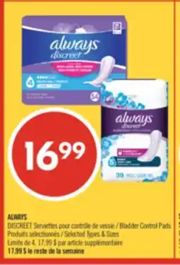 Pharmaprix ALWAYS DISCREET Bladder Control Pads offer