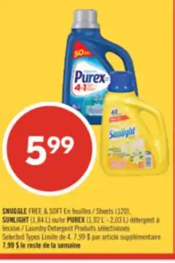Pharmaprix SNUGGLE FREE & SOFT Sheets (120), SUNLIGHT (1.84 L) or PUREX (1.92 L-2.03 L) Laundry Detergent offer