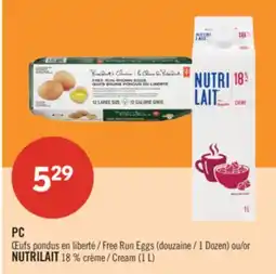 Pharmaprix PC Free Run Eggs (1 Dozen) or NUTRILAIT 18% Cream (1 L) offer