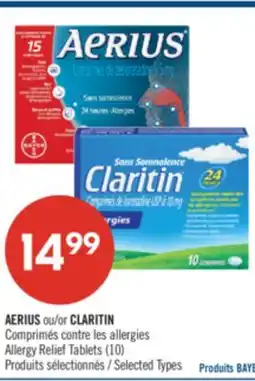Pharmaprix AERIUS or CLARITIN Allergy Relief Tablets offer