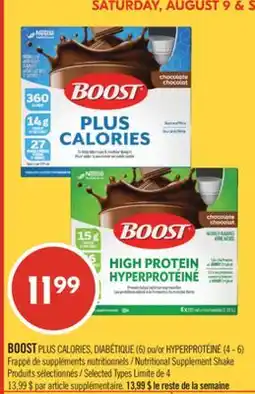 Pharmaprix BOOST PLUS CALORIES, DIABÉTIQUE (6) or HYPERPROTÉINÉ (4- 6) Nutritional Supplement Shake offer