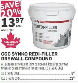 Co-op CGC synko redi-filler drywall compound offer