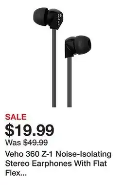 TSC Stores Veho 360 Z-1 Noise-Isolating Stereo Earphones With Flat Flex Anti-Tangle Cord offer