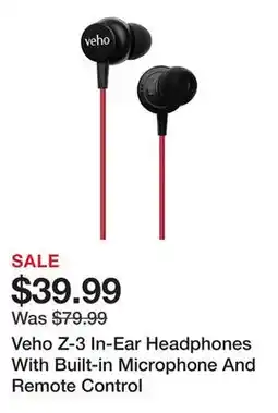 TSC Stores Veho Z-3 In-Ear Headphones With Built-in Microphone And Remote Control offer