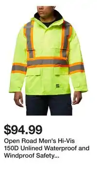 Mark's Open Road Men's Hi-Vis 150D Unlined Waterproof and Windproof Safety Rain Jacket offer