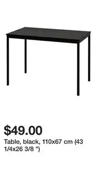 IKEA Table, black, 110x67 cm (43 1/4x26 3/8 ) offer