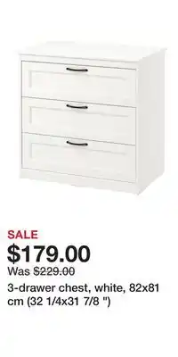 IKEA 3-drawer chest, white, 82x81 cm (32 1/4x31 7/8 ) offer
