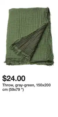 IKEA Throw, gray-green, 150x200 cm (59x79 ) offer
