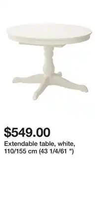 IKEA Extendable table, white, 110/155 cm (43 1/4/61 ) offer