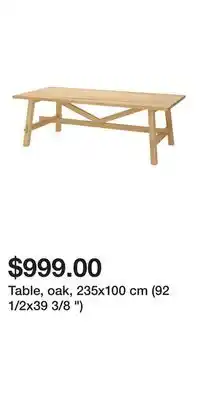 IKEA Table, oak, 235x100 cm (92 1/2x39 3/8 ) offer