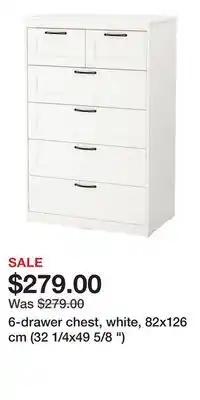 IKEA 6-drawer chest, white, 82x126 cm (32 1/4x49 5/8 ) offer