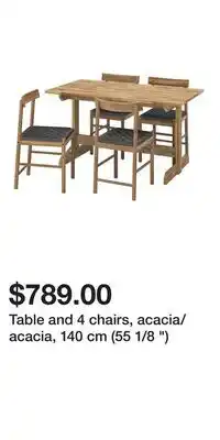 IKEA Table and 4 chairs, acacia/acacia, 140 cm (55 1/8 ) offer