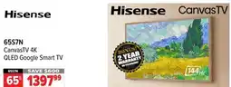 2001 Audio Video 65S7N Hisense 65 CanvasTV 4K QLED Google Smart TV offer