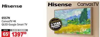 2001 Audio Video 65S7N Hisense 65 CanvasTV 4K QLED Google Smart TV offer