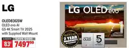 2001 Audio Video OLED83G5W LG 83 OLED evo AI G5 4K Smart TV 2025 with Supplied Wall Mount offer