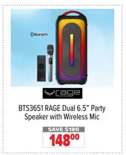 2001 Audio Video BTS3651 RAGE Dual 6.5 Party Speaker with Wireless Mic offer