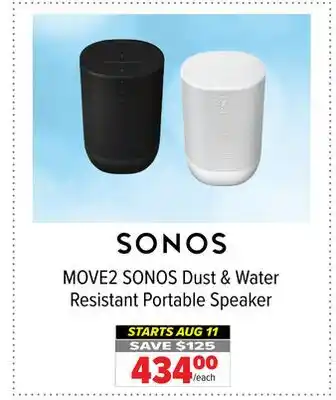 2001 Audio Video MOVE2 SONOS Dust & Water Resistant Portable Speaker offer