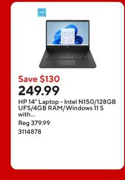 Staples HP 14 Laptop - Intel N150/128GB UFS/4GB RAM/Windows 11 S with 1-year of Microsoft 365 offer