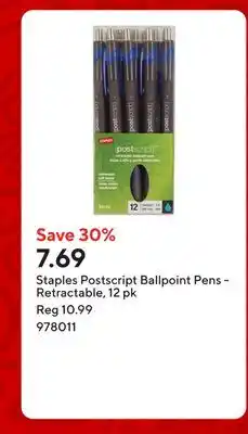 Staples Staples Postscript Ballpoint Pens - Retractable, 12 pk offer