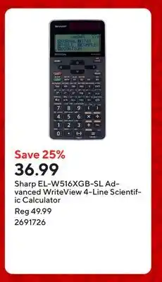 Staples Sharp EL-W516XGB-SL Advanced WriteView 4-Line Scientific Calculator offer