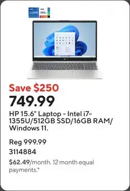 Staples HP 15.6 Laptop - Intel i7-1355U/512GB SSD/16GB RAM/Windows 11 offer