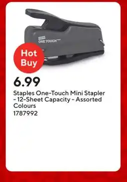 Staples Staples One-Touch Mini Stapler - 12-Sheet Capacity - Assorted Colours offer