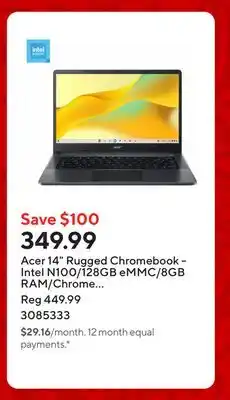 Staples Acer 14 Rugged Chromebook - Intel N100/128GB eMMC/8GB RAM/Chrome OS with 3 months of Gemini Advanced offer