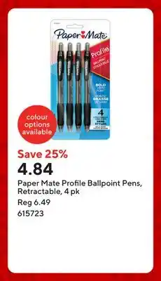 Staples Paper Mate Profile Ballpoint Pens, Retractable, 4 pk offer
