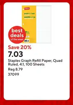 Staples Staples Graph Refill Paper, Quad Ruled, 4:1, 100 Sheets offer