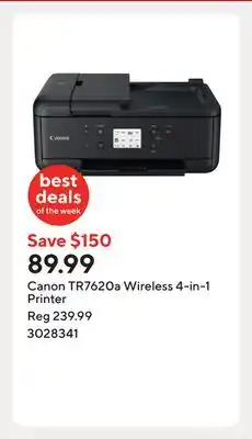 Staples Canon TR7620a Wireless 4-in-1 Printer offer