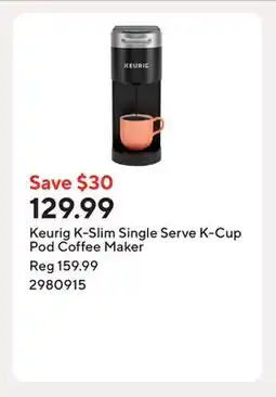 Staples Keurig K-Slim Single Serve K-Cup Pod Coffee Maker offer