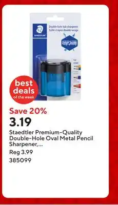 Staples Staedtler Premium-Quality Double-Hole Oval Metal Pencil Sharpener, Assorted Colours offer