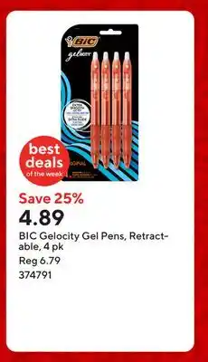 Staples BIC Gelocity Gel Pens, Retractable, 4 pk offer