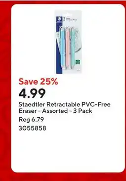 Staples Staedtler Retractable PVC-Free Eraser - Assorted - 3 Pack offer